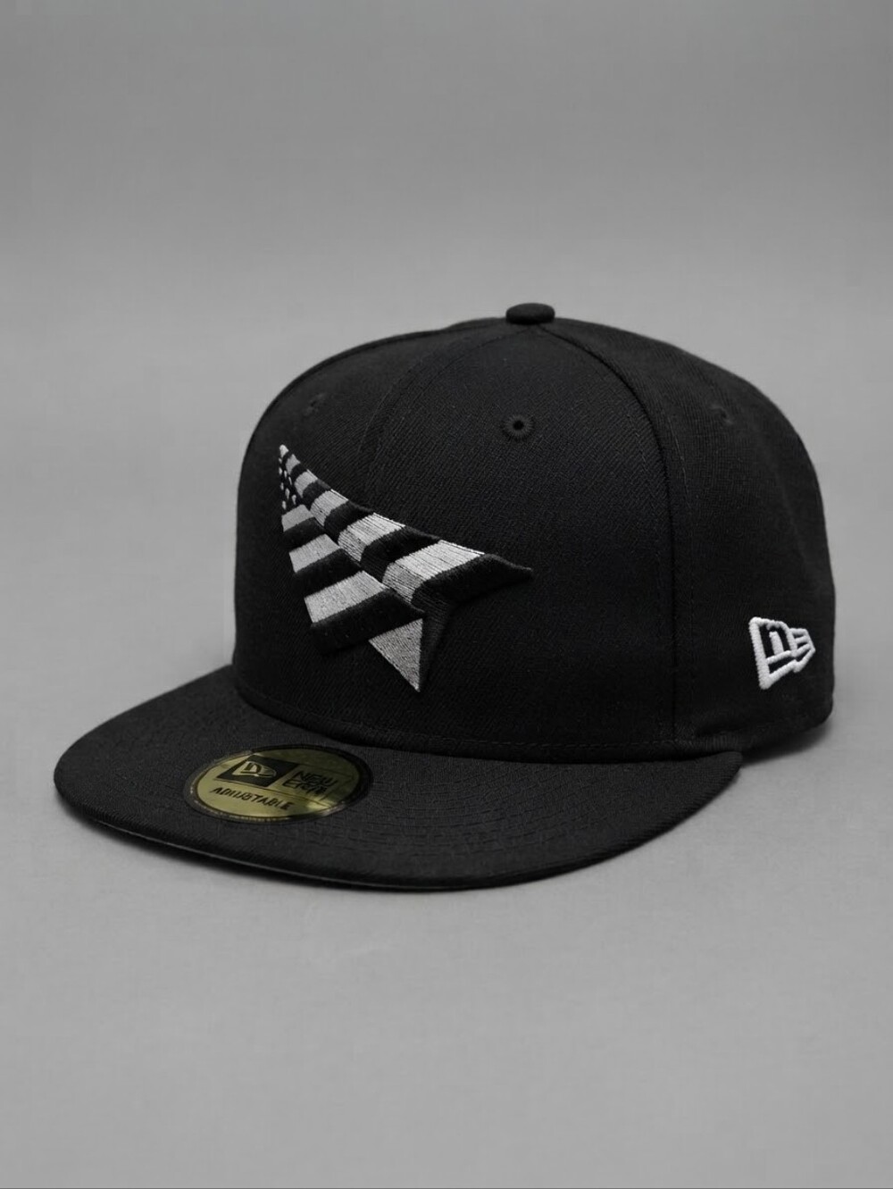 New Era Black Cap with Monochrome American Flag Logo